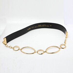 Vintage Leather Chain Milor Hip Belt Black Gold Boho 80s Retro Party
